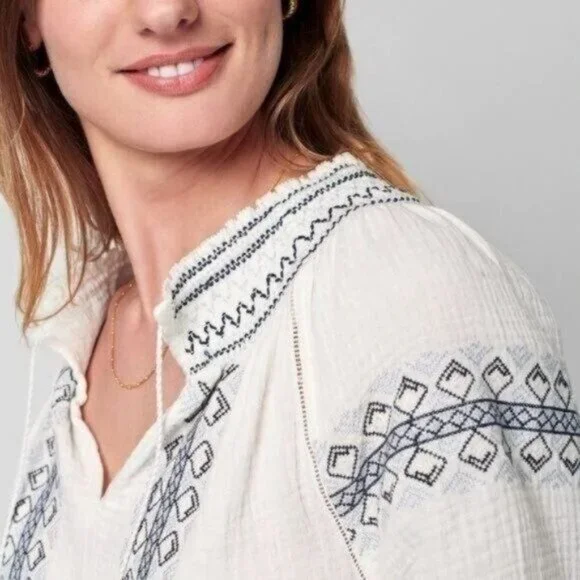 Faherty Catrina Embroidered Maxi Dress White  S Cotton Bohemian NEW - Picture 2 of 15